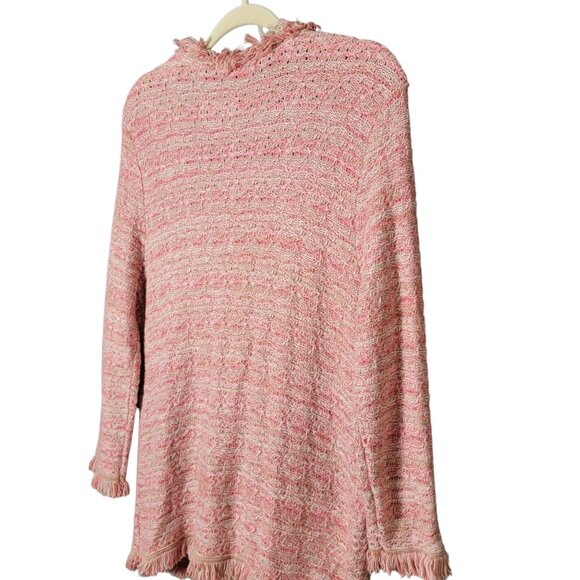 Cache Womens Pink Tweed Business Work Office Coquette Fringe Cardigan Jacket XL - Picture 5 of 10
